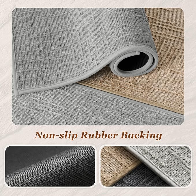 AMOAMI Bath Mat Non Slip Super Absorbent Quick Dry Bath Mats for Bathroom Floor Rubber Backing Washable Bathroom Rugs Modern Woven Jacquard Mat, Beside Tub Bath Rugs, 24" x 36", LightGrey