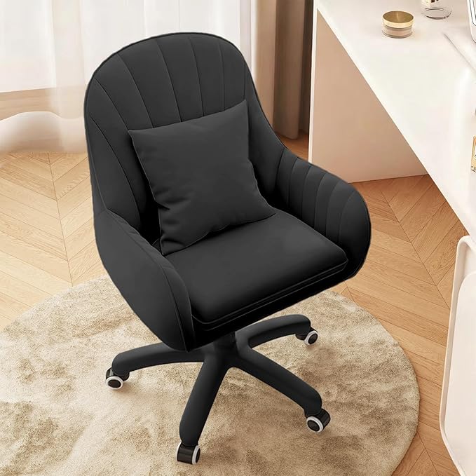 Cute Home Office Chair Velvet Upholstered Desk Chairs with Mid Back Swivel Adjustable Makeup Vanity Computer Chair with Wheels