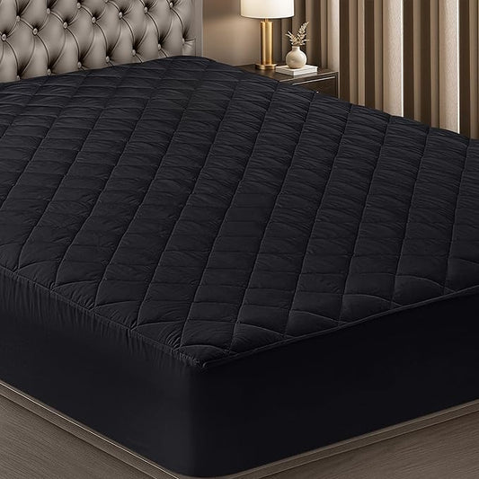 Utopia Bedding Quilted Fitted Mattress Pad, Twin Size, Elastic Fitted Mattress Topper Protector and Cover with Deep Pocket Stretches up to 16 Inches, Machine Washable (Black)