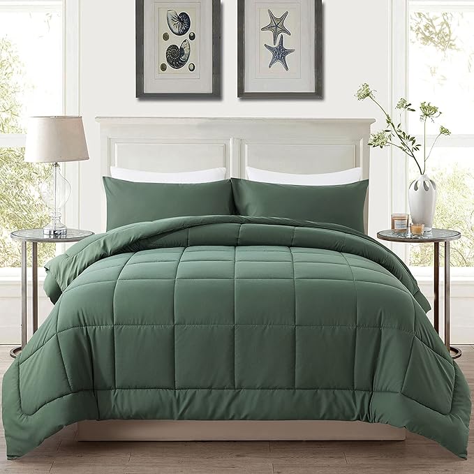 DOWNCOOL Twin Comforter Set -All Season Bedding Comforters Sets with 1 Pillow Case -2 Pieces Bed Set Down Alternative Comforter Set -Sage Green Twin Bedding Sets(64"x88")