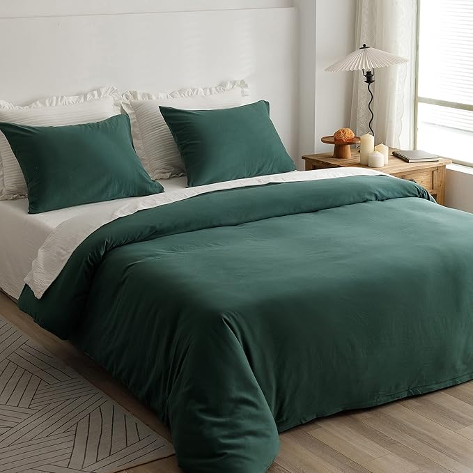 HeimenAogo Egyptian Cotton Duvet Cover Set Full, Ultra Soft and Breathable Comforter Cover with Zipper Closure, High Thread Count Long Staple Cotton Blanket Cover 3Pcs 80"×90", Silver Pine
