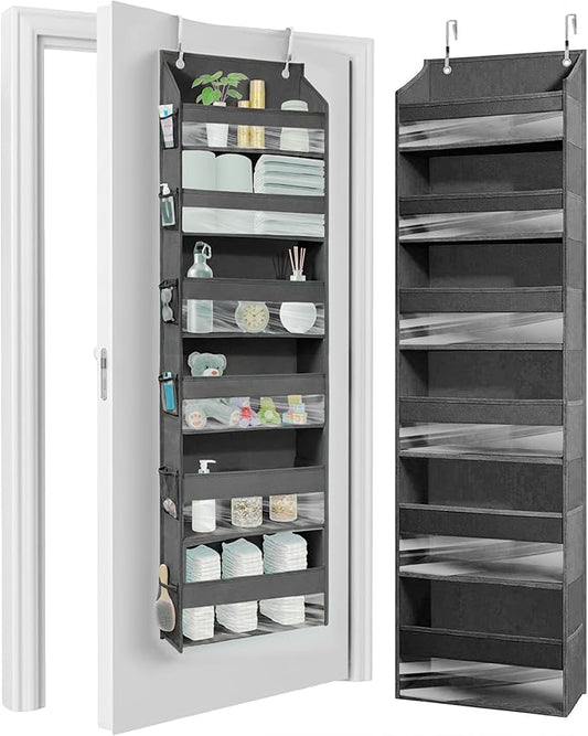 HOMELUX THEORY UPGRADED Over The Door Organizer Hanging - 100D EXTRA THICK & 50lbs HUGE CAPACITY 6 Large Front & 12 Side Pockets, Over The Door Shoe Organizer, Hanging Closet Organizer (DarkGray, 1pc)