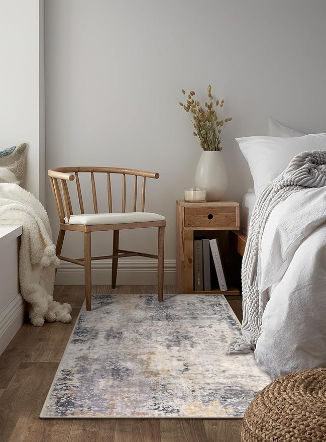 Lahome Modern Abstract Area Rug - 3x5 Gray Washable Entry Rug, Soft Non-Slip Contemporary Nursery Mat Indoor Throw Kitchen Carpet for Living Dining Bedroom Chair Decor