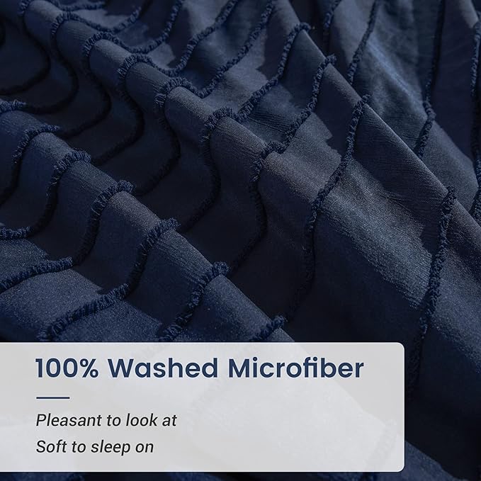 NEXHOME PRO Duvet Cover Queen Size, Navy 3 Pieces Boho Tufted Duvet Cover Set, Soft and Lightweight Microfiber Comforter Cover Set for All Season (Navy Queen, 90 x 90)-No Comforter