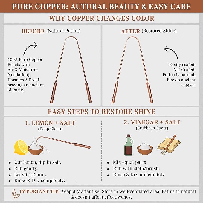 MasterMedi Tongue Scraper with Case Easy to Use Tongue Scraper for Adults, Tongue Cleaner for Oral Care & Hygiene Copper Set of 2 (with Travel Case)