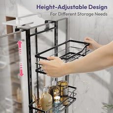SWTYMIKI Over the Door Shower Caddy - 4 Tier Adjustable Shower Organizer Hanging with Soap Holder, No Drilling Stainless Steel Bathroom Rack Hanging for Body Wash, Shampoo, Soap, Razor, Black