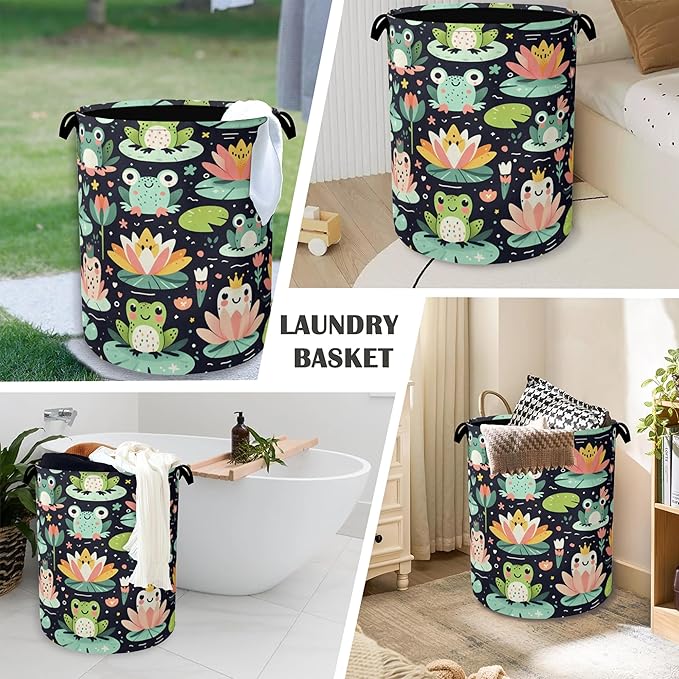 Funny Frog Laundry Basket,Foldable Oxford Cloth Tote Bag Laundry Hamper Clothes Storage Bucket Organizer for Bedroom Laundry Storage Dormitories 16" x 20.8"