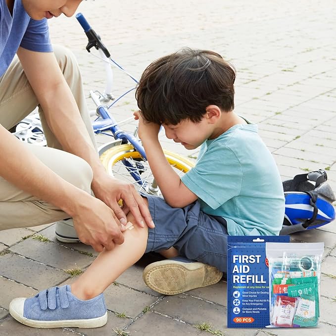 90 Pieces First Aid Refill Kit - Wound Care Kit Includes Bandages for Home, Travel, Hiking - Portable Replacement Kit for First Aid Medical Supplies（2 Set）