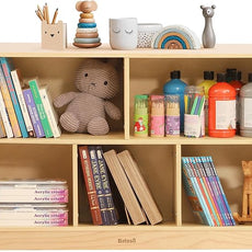 Toy Storage Organizer for Kids Room, Wooden Kids Bookshelf for Classroom, Cube Storage Organizer for Playroom, 5-Section Montessori Bookshelf & Toy Shelf for Nursery