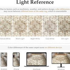 12x15 Neutral Area Rug Brown Vintage Living Room Bedroom Washable Carpet Non-Slip Soft Low Pile Floral Indoor Large Throw Rug for Dining Room Office