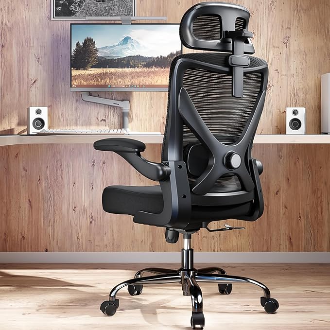 Ergonomic Office Chair - Mesh Desk Chair with Adjustable Lumbar Support High Back Computer Gaming Chairs - Big and Tall Office Chairs Adults, Comfortable for Long Hours, Black