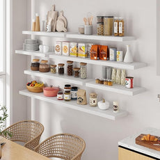 Fun Memories 72 Inch Floating Shelves for Wall, 72x9.3 Large Floating Shelf for Bedroom, Kitchen, Bathroom, Wall Mounted Rustic Wood Shelves with Invisible Bracket for Books, Decor, White