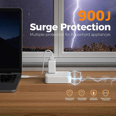 Surge Protector Flat Extension Cord 10FT, TESSAN Flat Plug Power Strip with 4 Outlets 3 USB Ports (1 USB C), 900 Joules Protection, Multiple Wall Outlet Extender Suitable for Home Office Dorm, White
