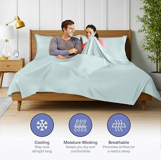 Kickoff Viscose Bamboo Sheets King Size 4-pc 100% Organic Bamboo Viscose Bed Cooling Sheets King Size Set Cool Bedding for hot Sleepers Sheet, Flat, Fitted, Pillowcases (Coastal Blue,K) KickoffHome