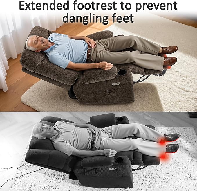 MCombo Oversized Power Lift Recliner Chair with Extended Footrest, Extra Wide 27.2" for Big and Tall Elderly People, Fabric R7289 (Brown, Medium-Oversize)