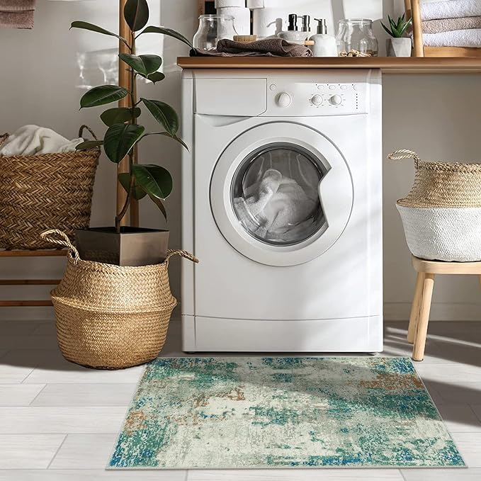 Lahome Modern Abstract Area Rug - 2x3 Small Entryway Rug Washable Rugs for Kitchen Non-Slip Soft Front Indoor Doormat Low Pile, Accent Throw Carpet for Bathroom Laundry Floor Mats,Green/Grey