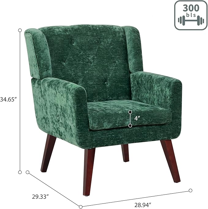 Accent Chair Button-Tufted Upholstered Living Room Chairs Comfy Reading Chair Mid Century Modern Chair with Linen Fabric Lounge Arm Chairs for Living Room Bedroom（Green）
