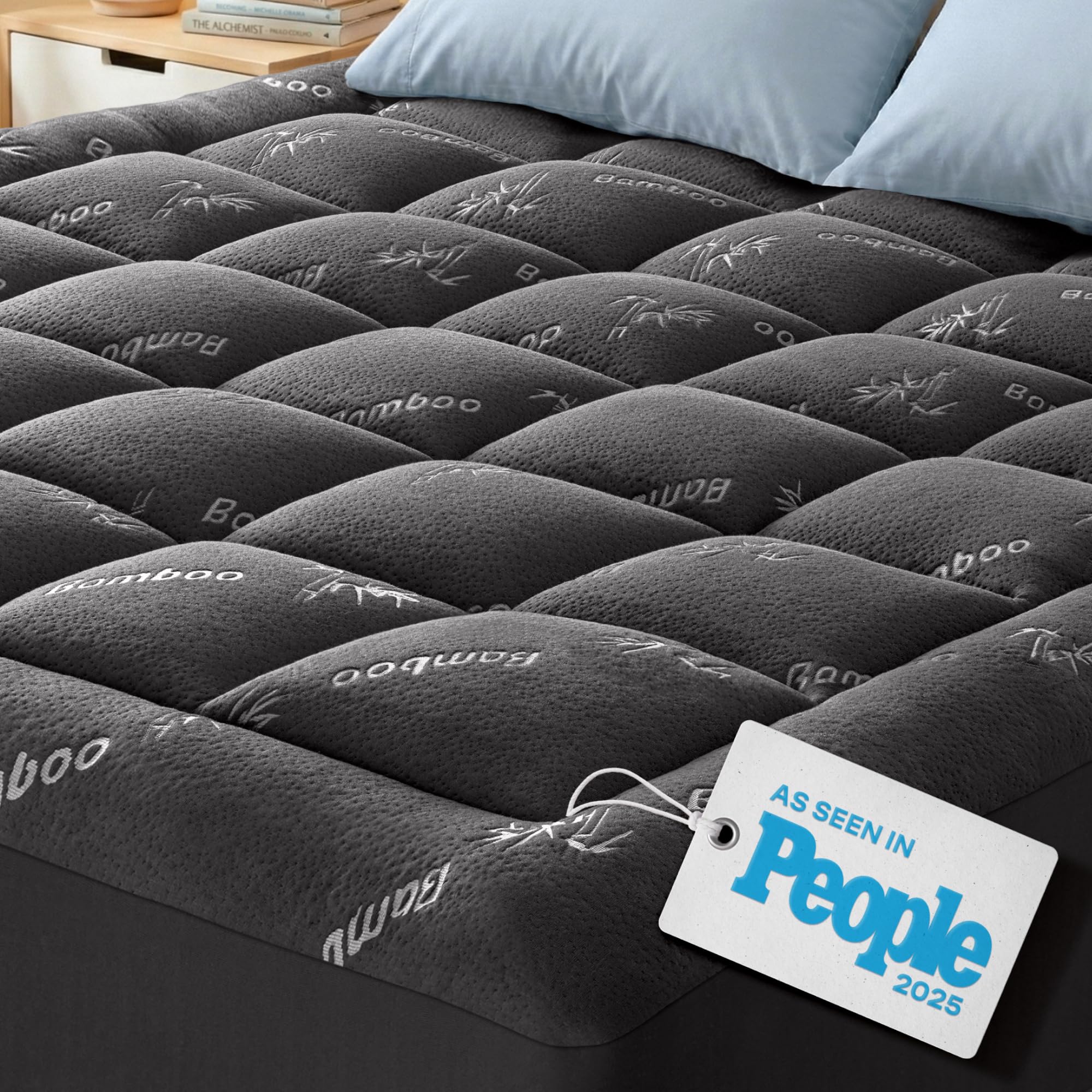 Ultra Soft Queen Size Mattress Topper - Viscose Made from Bamboo Pillow Top Mattress Pad for Back Pain Relief - Naturally Cooling for Hot Sleepers, Green