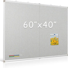 DOLLAR BOSS Foldable Linen Board, 60 x 40 Inch Corkboard, Large Bulletin Board, Portable Double Sided Aluminum Frame Wall Mounted Pin Board for Office School Dorm Supplies with 20 Push Pins, Grey