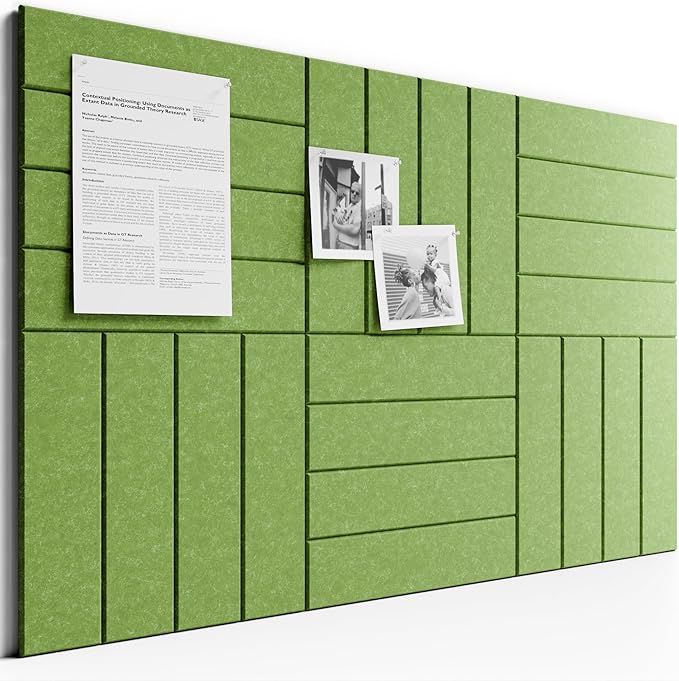 Bumusty Large Cork Board Alternative-36 x24 Felt Bulletin Board Tiles, with 30 Pushpins, 40 Adhesive Tabs, 6-Pack Slat Wall Paneling, Cork Boards for Office Push Pin Board Felt Board-Kelly Green