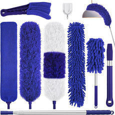 9PCS Dusters for Cleaning,Extendable Microfiber Duster with Extension Pole Up to 100'',Bendable Washable and Reusable Dusters Kit for Ceiling Fans, Blinds, High Ceilings, Furniture,Cars
