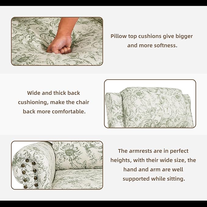 Recliner Chair, Modern Pushback Armchair with Adjustable Backrest & Footrest for Bedroom, Living Room (Rococo Green,Set of 2)