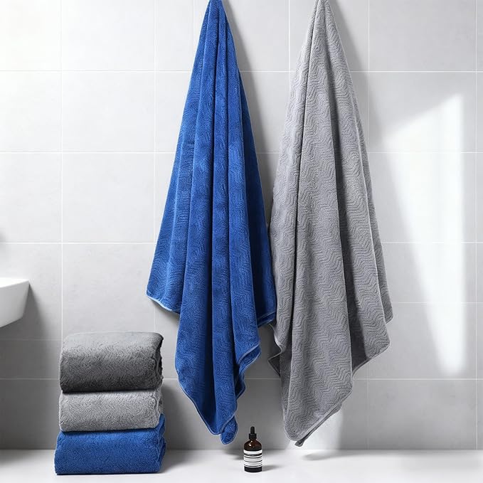 2 Pcs Oversized Bath Towels, 40 x 80 Inch Extra Large Coral Fleece Soft and Absorbent Bath Sheets, Lightweight Shower Towels for Home, Spa, Beach, Pool (Navy Blue)