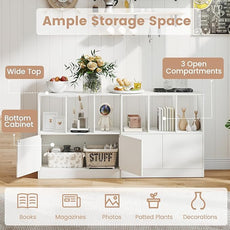 GOFLAME 3 Cube Bookcase with Doors, 3-Tier Cubby Book Shelf with 3 Open Compartments, Cabinet, Wooden Small Display Shelf, Freestanding Cubic Storage Organizer for Living Room, Study (1,White)