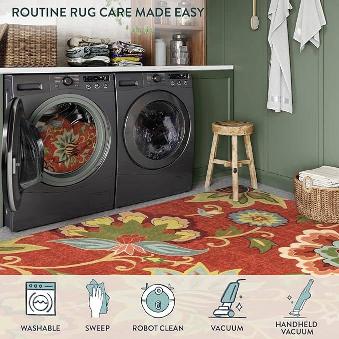 Lahome Floral 2x6 Washable Hallway Runner, Vintage Soft Non-Slip Carpet for Entryway Laundry Living RoomKitchen Runner Rug