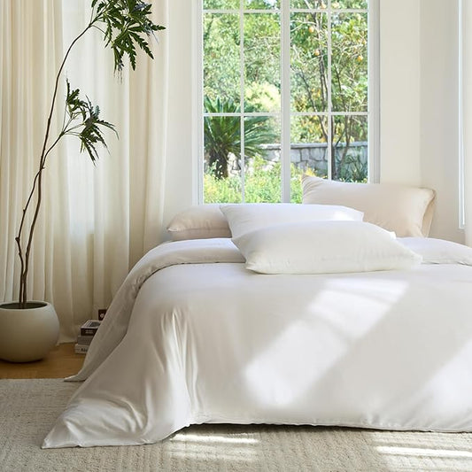 DOZ Duvet Cover Set, 100% Viscose derived from Bamboo, Organically Grown, Buttery Soft, Cooling Duvet Covers, High GSM, 1 Duvet Cover and 2 Pillowcases, 90"x90" (Snow, Full/Queen)