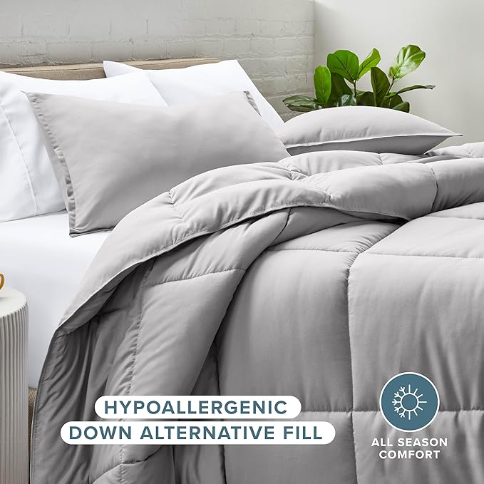 Bare Home Comforter Set - Full Size - Ultra-Soft - Goose Down Alternative - Premium 1800 Series - All Season Warmth (Full, Light Grey)