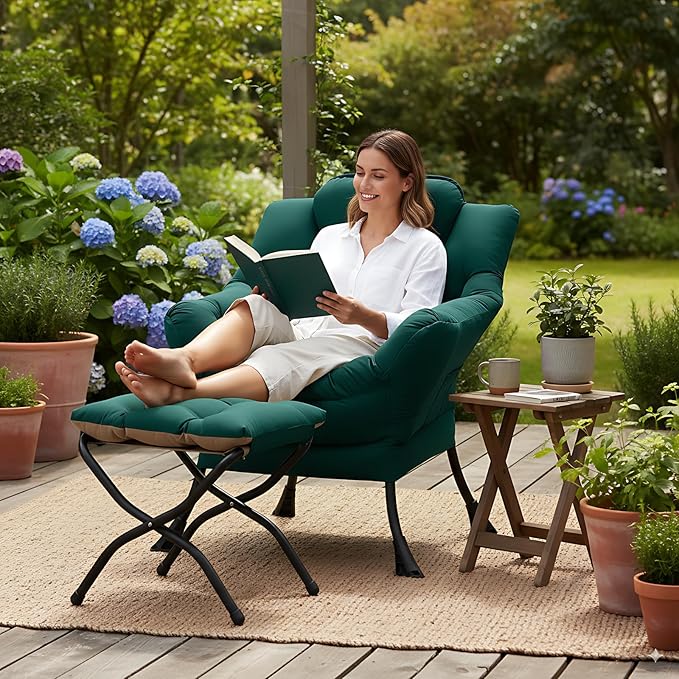 Cozy Lazy Chair and Ottoman, Large Contemporary Accent Lounge Chair Set, Leisure Upholstered Reading Armchair for Bedroom, Living Room, Dorm Rooms, Office