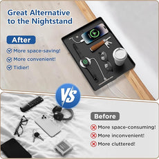 Bedside Shelf for Dorm Bunk Bed, Clip On Nightstand, Bed Side Table Tray Organizer, College Dorm Room Essentials for Girls/Guys, Bedside Tray with Cable Management for Dormitory, Back to School