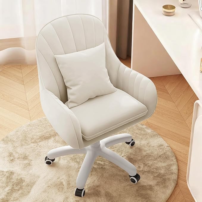 Cute Home Office Chair Velvet Upholstered Desk Chairs with Mid Back Swivel Adjustable Makeup Vanity Computer Chair with Wheels