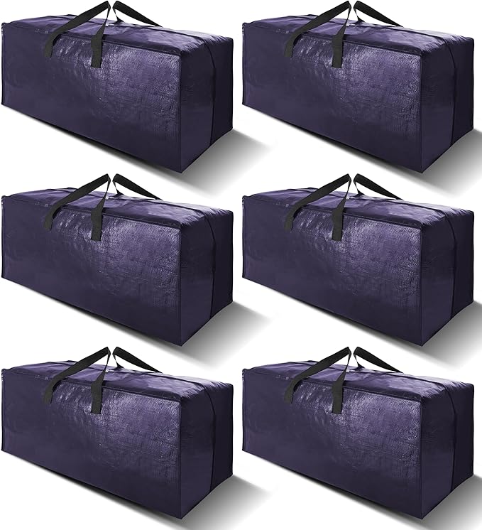 6 Pack Heavy Duty Extra Large Moving Bags W/Backpack Straps - Strong Handles & Zippers, Storage Totes For Space Saving, Fold Flat, Alternative to Box and Bin (40 gal, Blue)