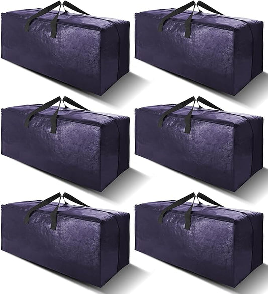 6 Pack Heavy Duty Extra Large Moving Bags W/Backpack Straps - Strong Handles & Zippers, Storage Totes For Space Saving, Fold Flat, Alternative to Box and Bin (40 gal, Blue)