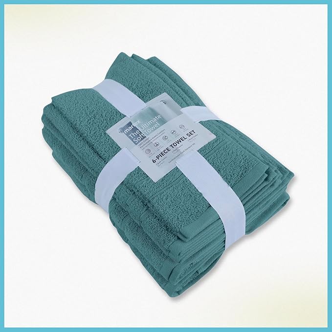 Martex 6-Piece Towel Set – Ultimate Performance – 100% Cotton – 2 Bath Towels – 2 Hand Towels – 2 Wash Cloths – Versatile – Low-Linting – Supersoft & Absorbent Bathroom Set – Easy Care – Larkspur Teal