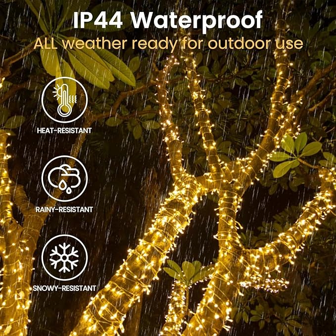 4 Pack Christmas String Lights Battery Operated with Timer, 66FT 200 LED Waterproof Twinkle Lights, 8 Modes Fairy Light for Indoor and Outdoor Bedroom Garland Tree Christmas Decorations (Warm White)