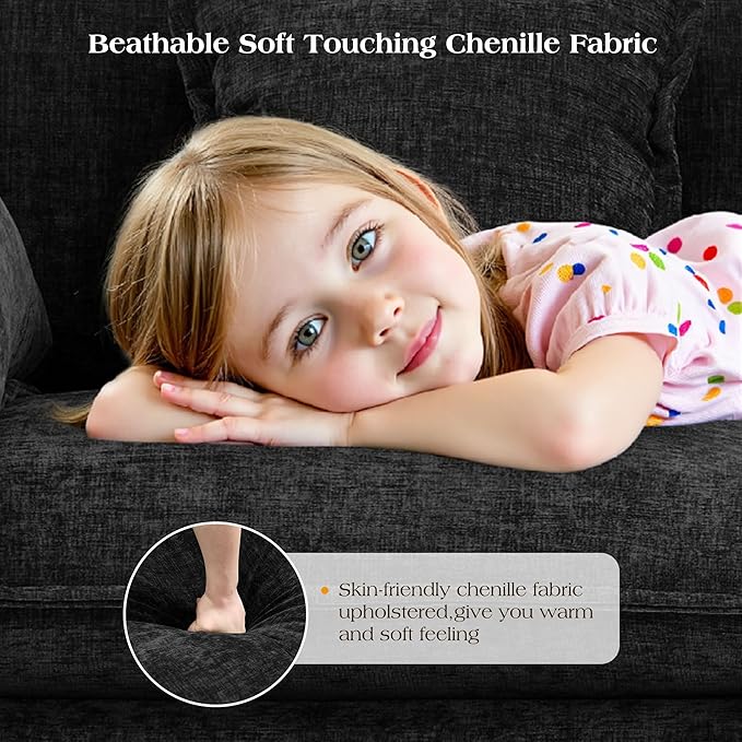 113.4" Modular Sectional Sofa,Cloud Couch for Living Room, Modern Deep Seat Sofa 3 Seater Chenille Fabric Comfy Couches with Throw Pillows for Apartment