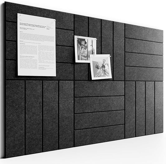 Bumusty Large Cork Board Alternative-36 x24 Felt Bulletin Board Tiles, with 30 Pushpins, 40 Adhesive Tabs, 6-Pack Slat Wall Paneling, Cork Boards for Office Push Pin Board Felt Board-Charcoal Gray
