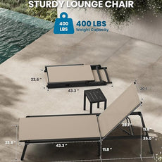 Foldable Pool Lounge Chairs, Aluminum Chaise Lounge Outdoor with 5 Positions Recliner - Free Assembly - Patio Lounge Chair for Poolside, Beach (Khaki)