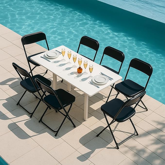 10 Pack Black Plastic Folding Chairs for Outside, Portable Stackable Commercial Metal Foldable Chairs with Steel Frame for Home Events Office Wedding Party, 350lbs Capacity