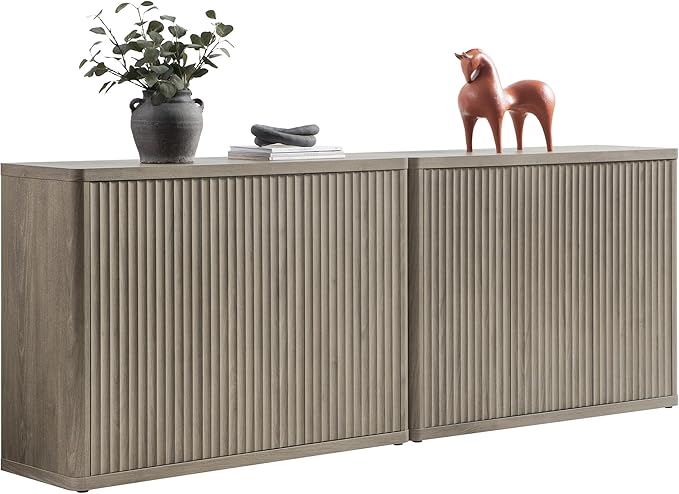 SICOTAS Buffet Cabinet with Storage Accent Sideboard with 6 Doors Modern 93.2" Credenza Fluted Buffet Table Media Console Cabinet Entryway Cabinets for Living Room Kitchen Dining Room Hallway