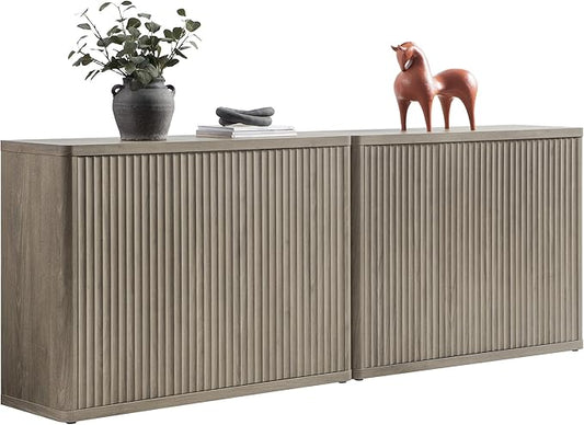 SICOTAS Buffet Cabinet with Storage Accent Sideboard with 6 Doors Modern 93.2" Credenza Fluted Buffet Table Media Console Cabinet Entryway Cabinets for Living Room Kitchen Dining Room Hallway