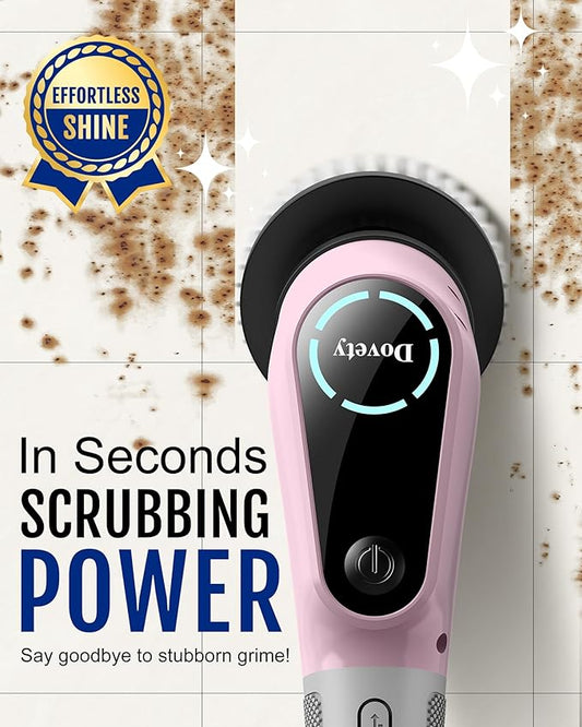 Dovety Electric Spin Scrubber, Cordless Cleaning Brush, Shower Scrubber with 8 Replaceable Brush Head, Power Cleaning Brush with Extension Handle, 2 Adjustable Speed, for Bathtub Grout Tile Floor