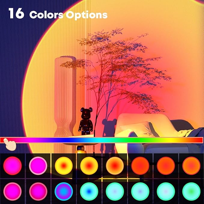 Sunset Lamp Projection Led Lights with APP, 16 Colors Night Light 360° Rotation Rainbow Lights 4 Modes Setting for Photography/Selfie/Party/Home/Living Room/Bedroom Decor, Gifts for Women.