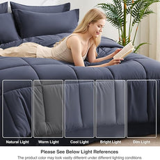 Love's cabin Queen Comforter Set Indigo Blue, 7 Pieces Queen Bed in a Bag, All Season Bedding Sets with 1 Comforter, 1 Flat Sheet, 1 Fitted Sheet, 2 Pillowcase and 2 Pillow Sham