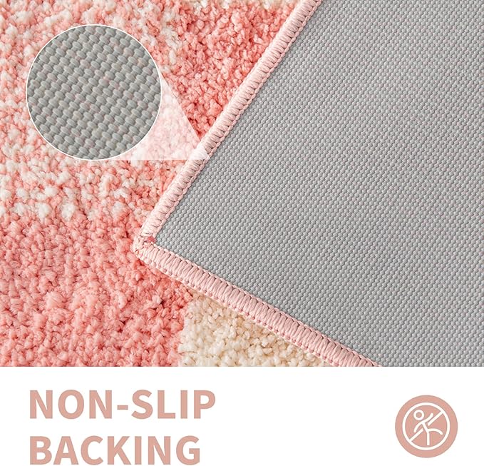 CozeCube Bath mats for Bathroom Non Slip, Fluffy Absorbent Microfiber Bath mat Washable, Aesthetic Bathroom Rugs, Long Blossom Pink Checkered Bath mat, Blossom Pink, 47" x 24"
