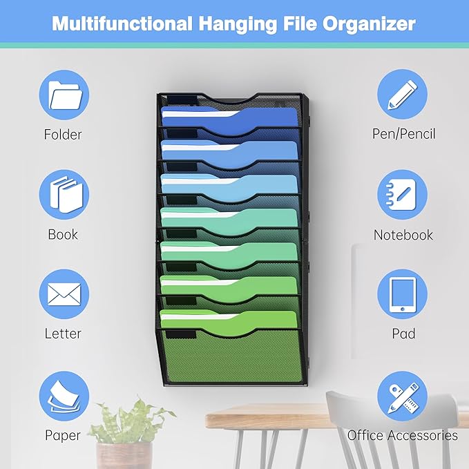 Kuntine.B Wall File Organizer (Black, 8 Tier)