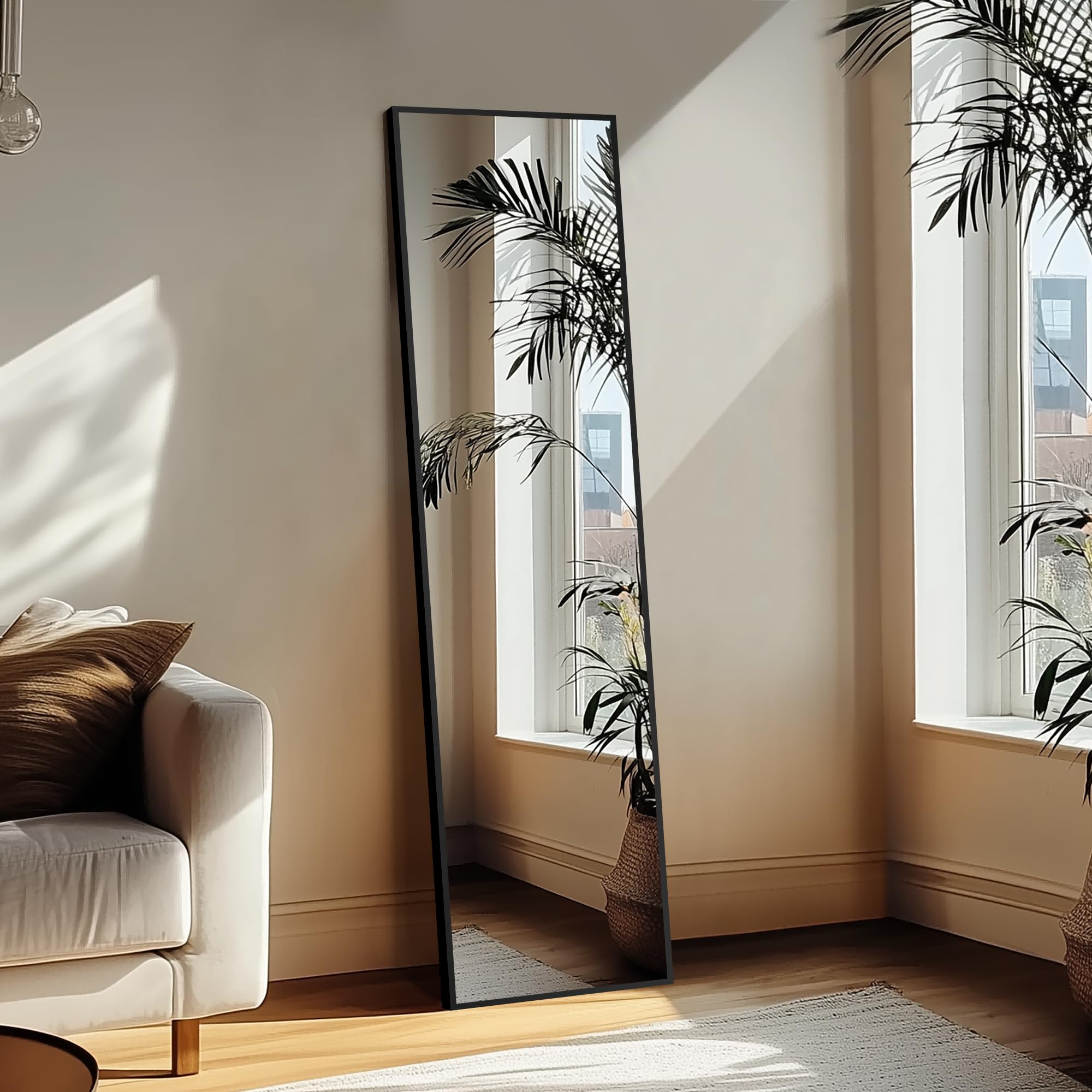 Delma Wall Full Length Mirror,Standing Mirror Full Body,Large Floor for Wall Door Bedroom Bathroom Living Room with Aluminium Frame(with Stand,56x15-Black) Dormly